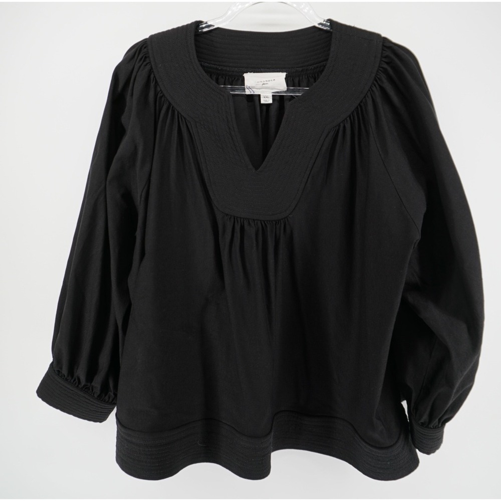 Pomander Place Black Quilted Split Neck Blouse XXL B1131 Balloon Sleeve Top EUC